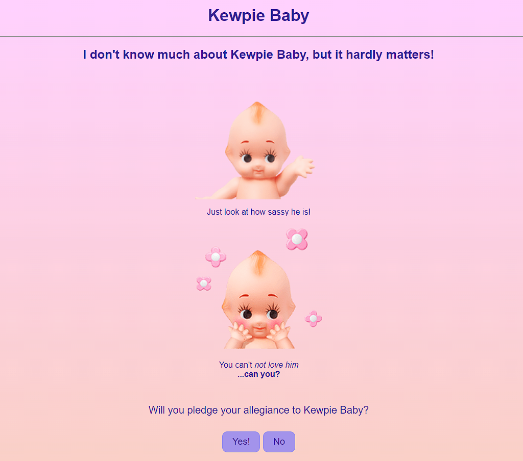 Screenshot of Kewpie Landing Page